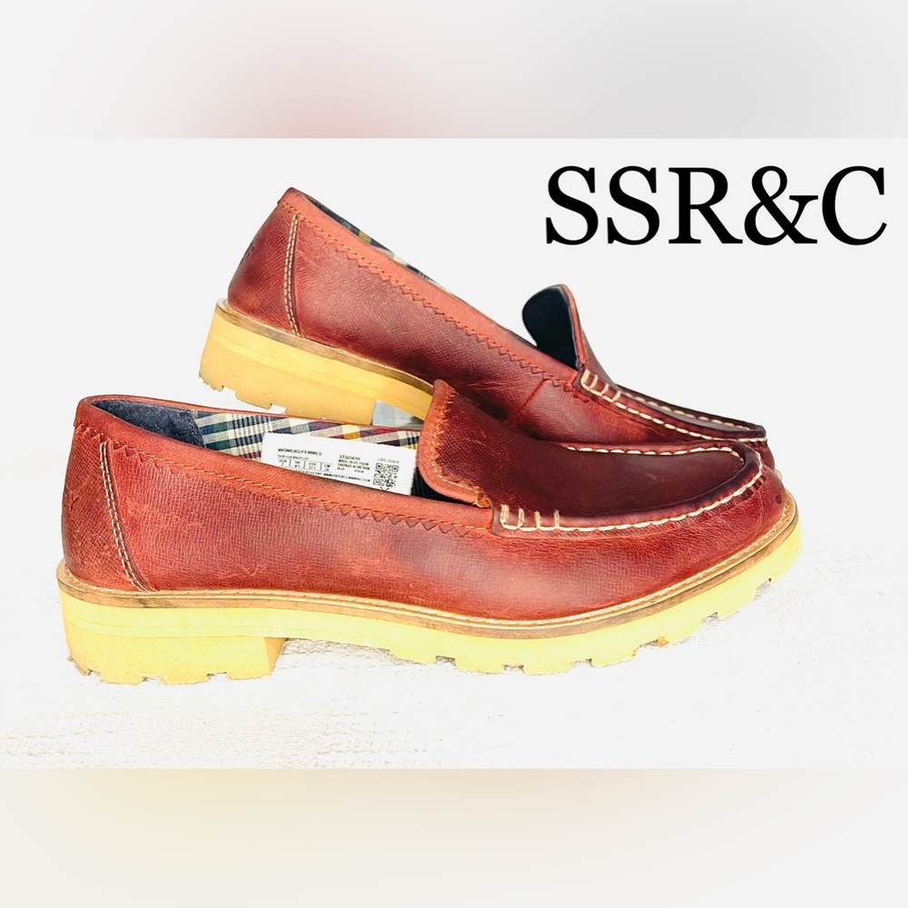 Sperry Brown Leather Moc Toe Loafers with Yellow Soles